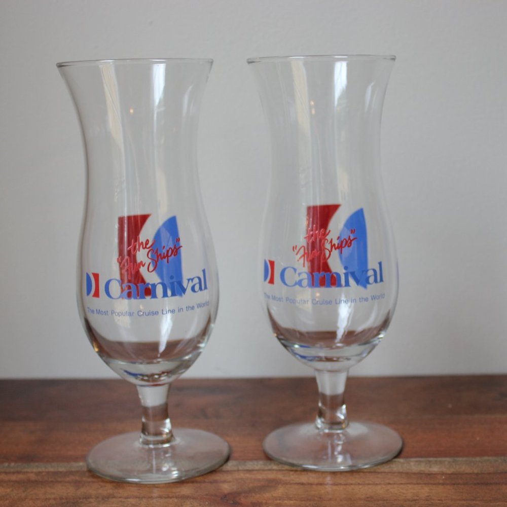 Carnival Cruise Lines Hurricane Glasses ‘the Fun Ships’ 8" Tall Barware set of 2